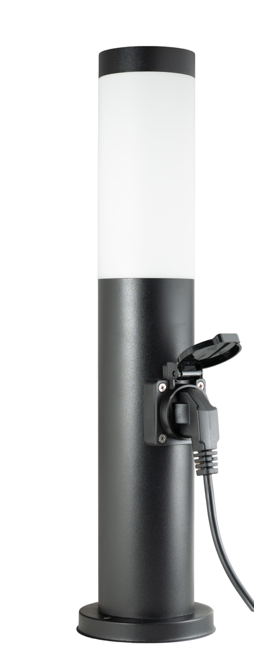 45cm Edelstahl Sockel-Leuchte mit Steckdose - schwarz matt 7 DSC04229