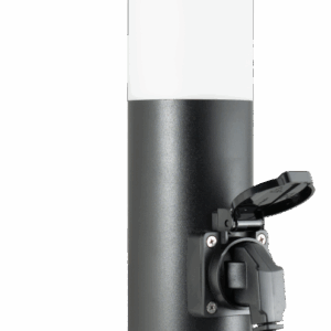 45cm Edelstahl Sockel-Leuchte mit Steckdose - schwarz matt