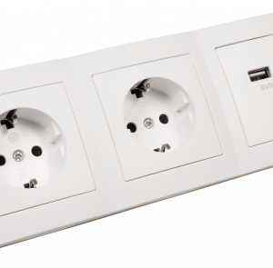 Steckdosenblock Aufbau Weiß 2x Schutzkontakt - 2x USB