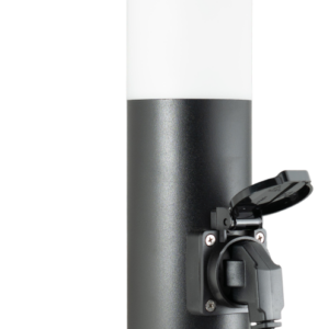 45cm Edelstahl Sockel-Leuchte mit Steckdose - schwarz matt