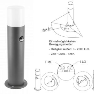 Standleuchte Corta mit Bewegungsmelder E27 Sockel