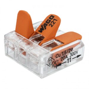 1x Wago Klemme 3 Leiter Verbindungsklemme mit Betätigungshebel 221-413