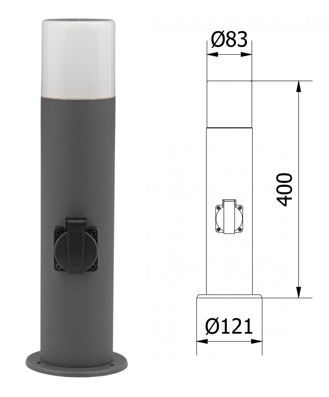 Standleuchte Corta 40cm + Steckdose IP44 E27 1 Standleuchte Corta 40cm + Steckdose IP44 E27