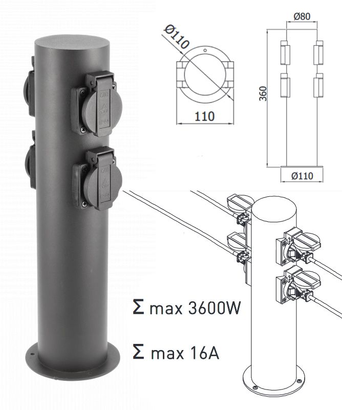 Corta Gartensteckdose 4x Schuko 1 Corta Gartensteckdose 4x Schuko