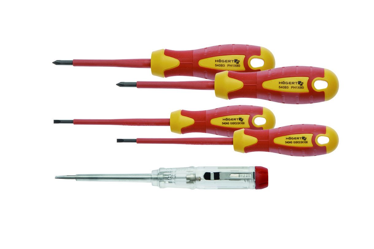 Schraubendreher-Satz 1000 V – 5-teilig, inklusive Spannungsprüfer 1 Schraubendreher-Satz 1000 V – 5-teilig, inklusive Spannungsprüfer