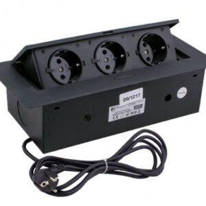 Tisch-Einbausteckdose schwarz, 3x Schuko, max. 2500W, 1,5m Anschluss